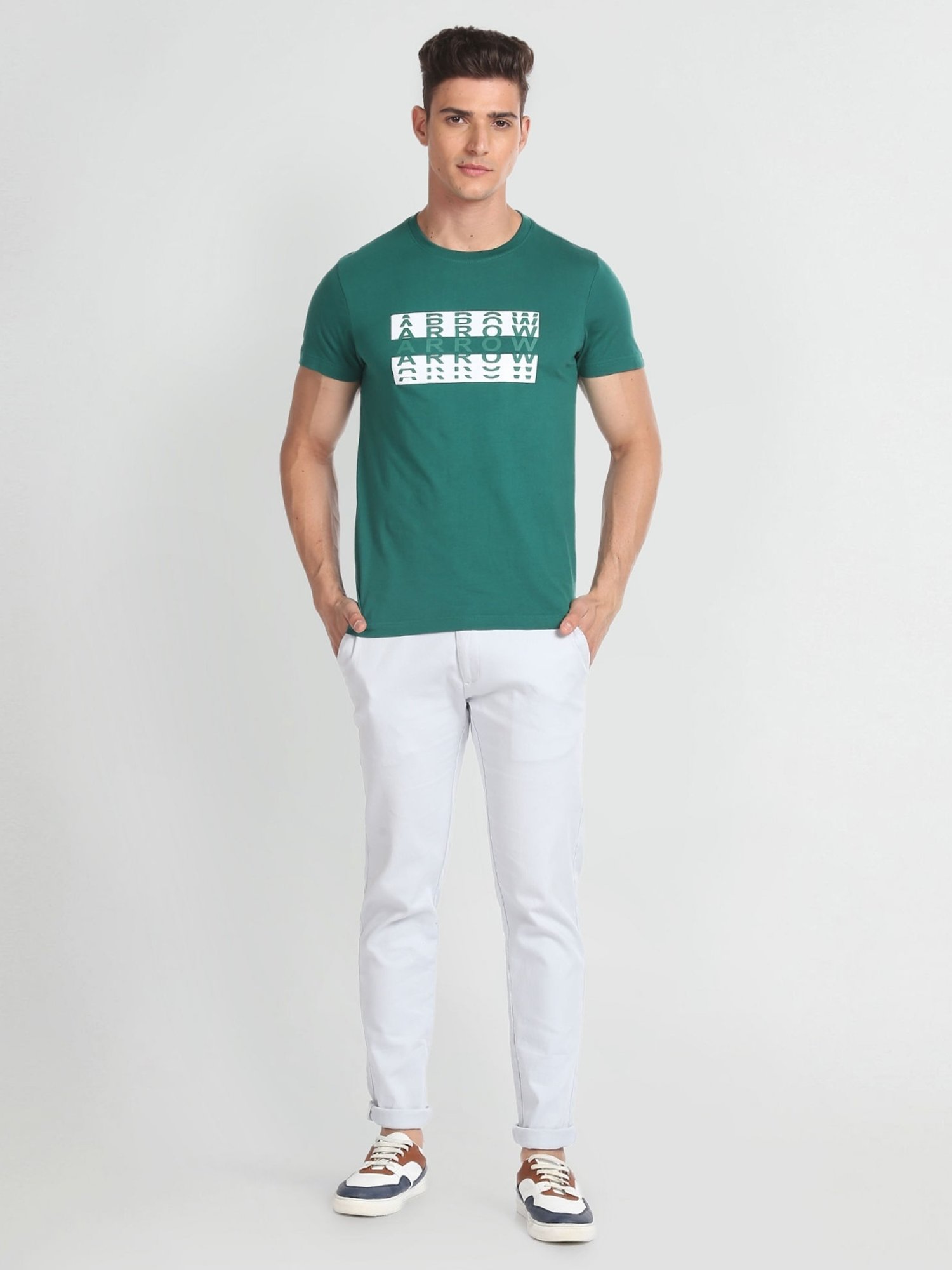 Arrow Sport Dark Green Cotton Regular Fit Printed T-Shirt