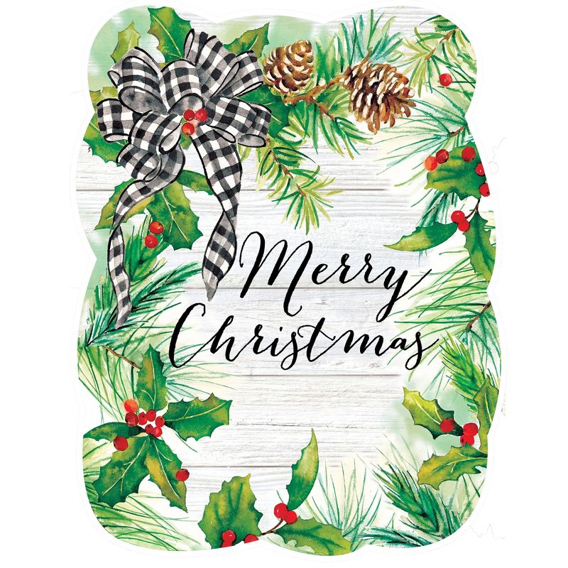 Home & Garden 15.75" Gingham Greens Hang Around Christmas Holly Pinecones Custom Decor  -  Decorative Door Danglers