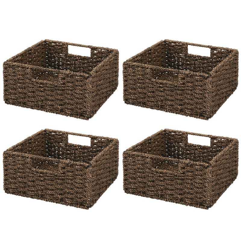 mDesign S Woven Seagrass Home Storage Basket for Cube Furniture, 4 Pack - Brown