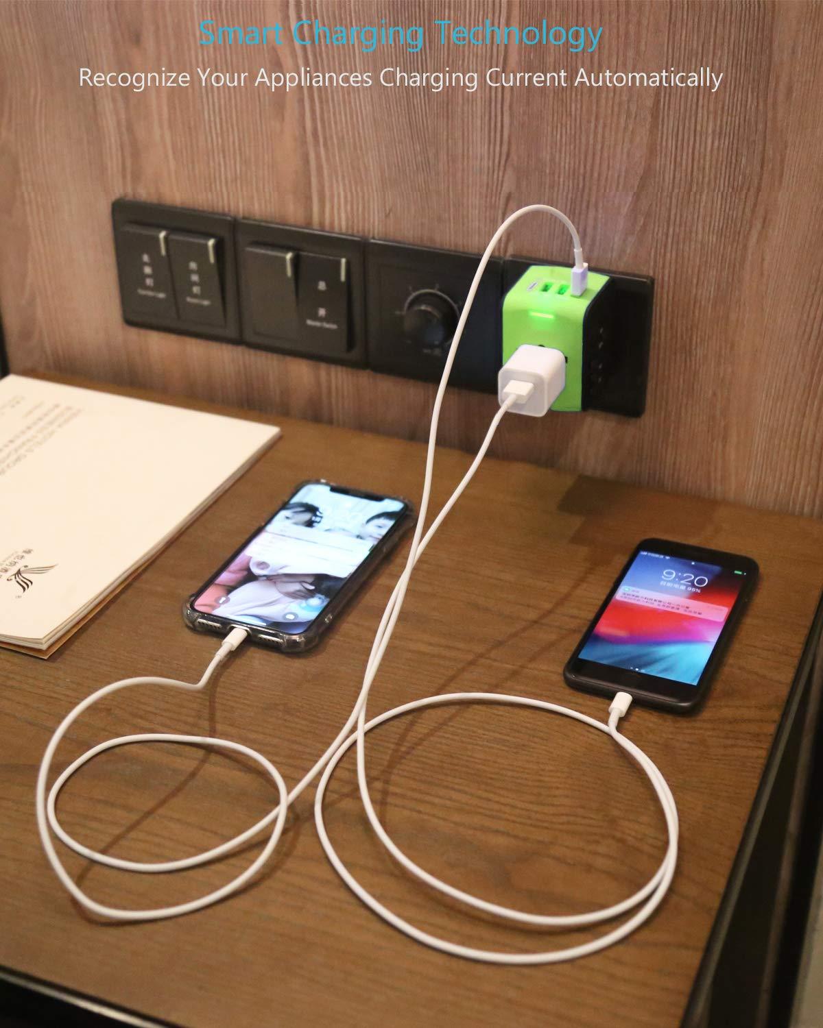 Travel Plug Adapter, Universal Travel Adapter, Travel Power Plug Adapter, International Power Adapter with 3.4A 3 USB & 1 Type-C, for UK, EU, US, AUS, and More 170 Countries (Green)