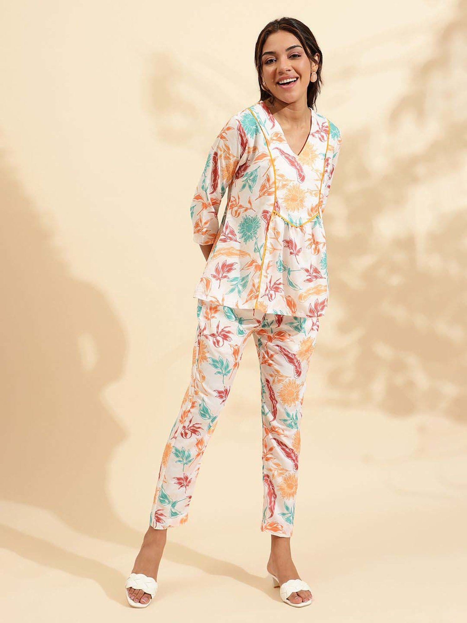 Sringam White Printed Co-Ord Sets