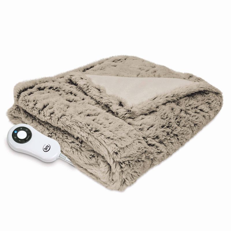50" x 60" Frosted Faux Fur Electric Throw Blanket Taupe - Serta