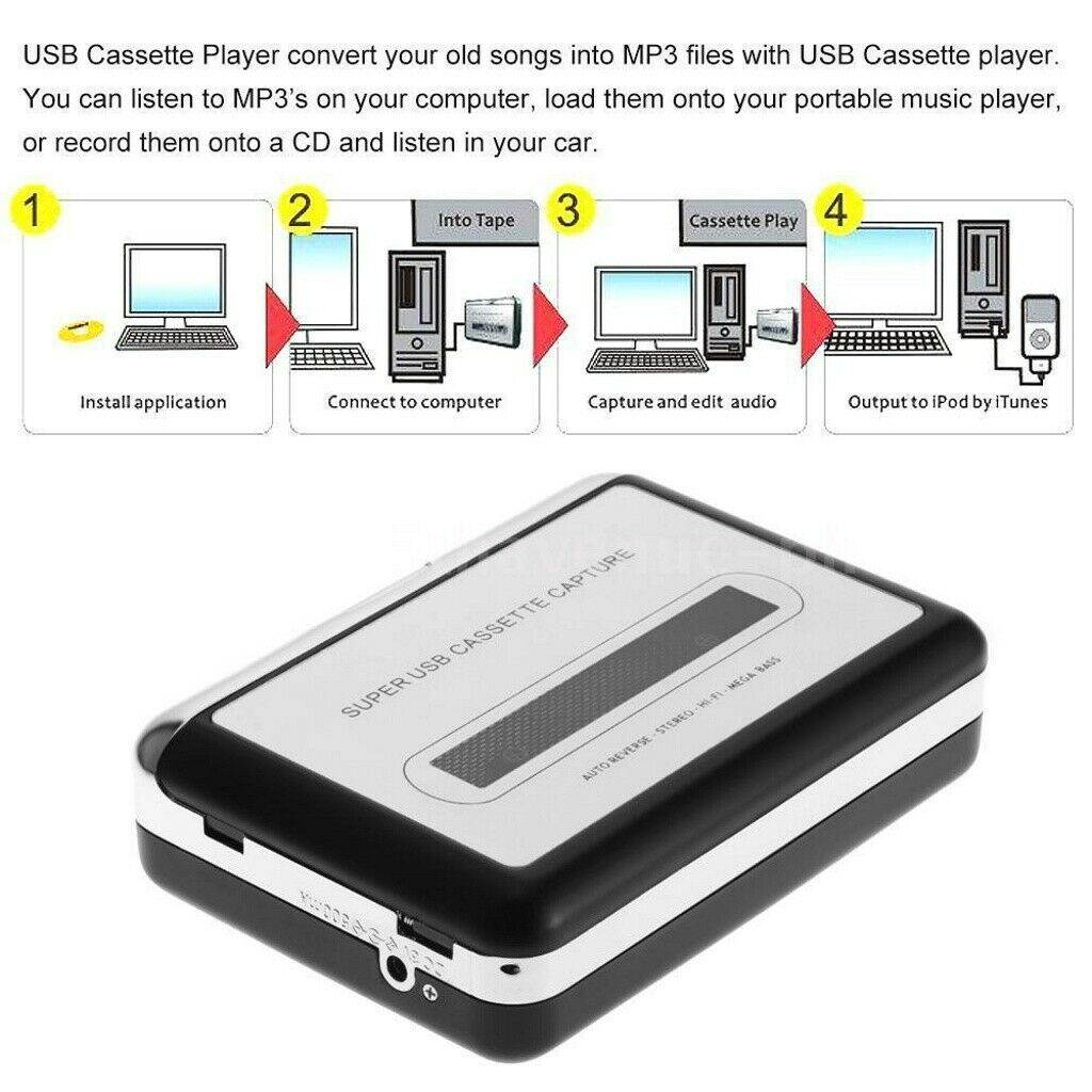 Cassette Player Tape to MP3 Converter USB Cassette Tape Capture Portable Audio Tape Player