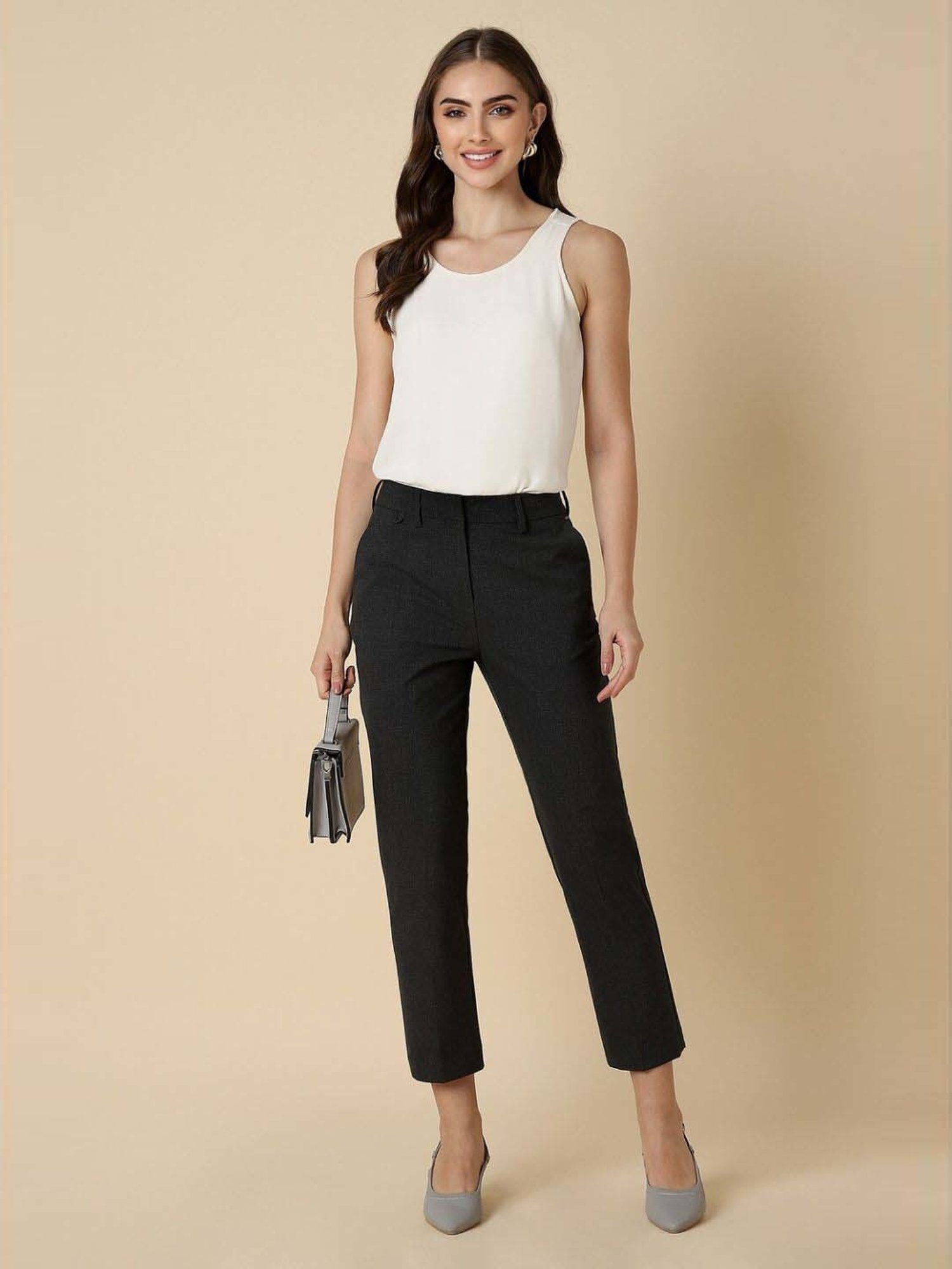 Allen Solly Black Textured Formal Trousers