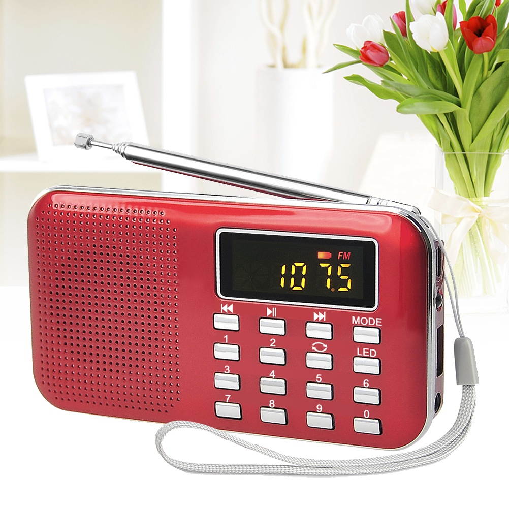 Ultra Thin Multi Purpose T-flash Card Mini Radio Speakers For The Elderly English Edition(Red)