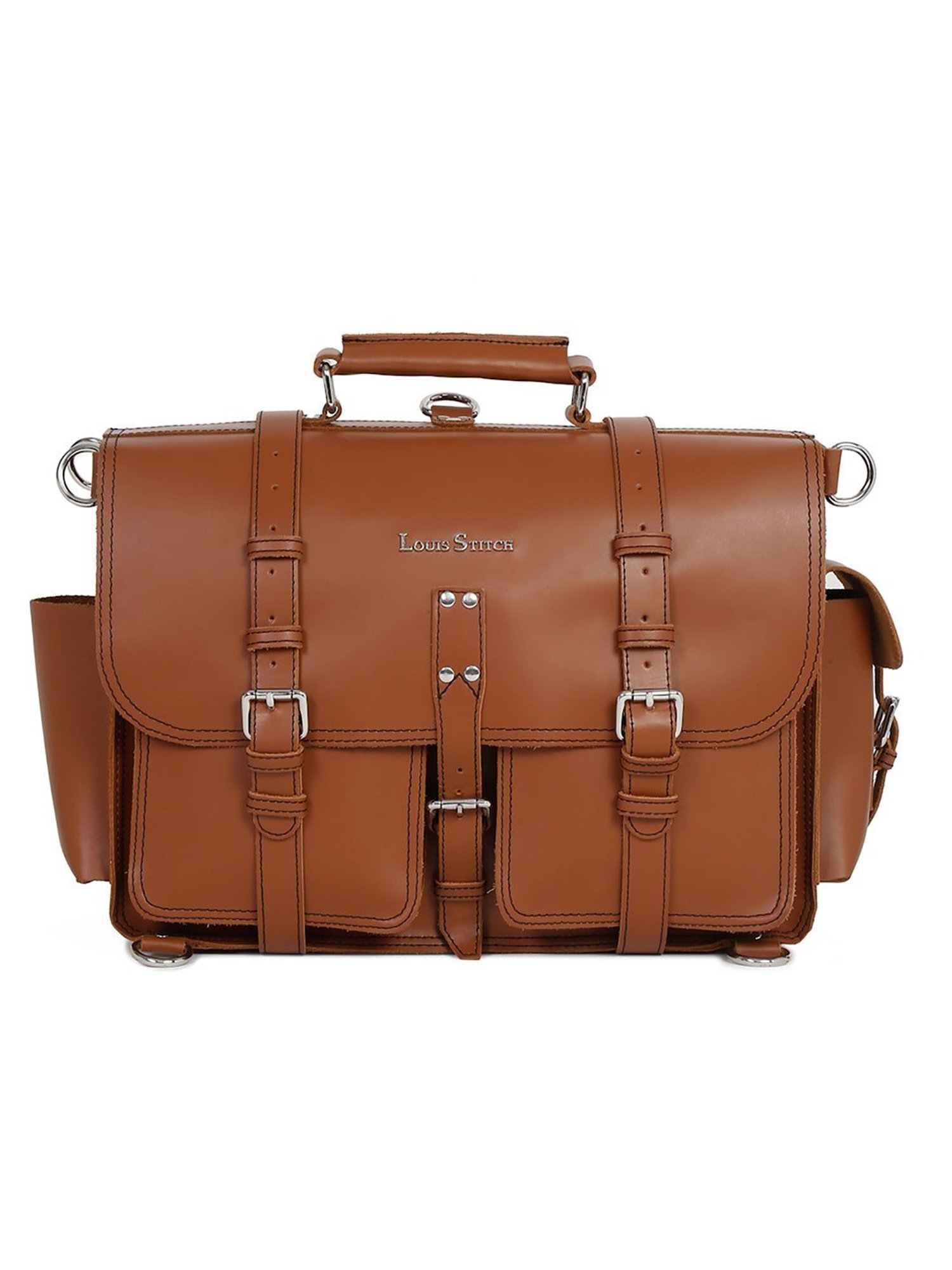 Louis Stitch Tan Leather Medium Multifunctional Executive Briefcase