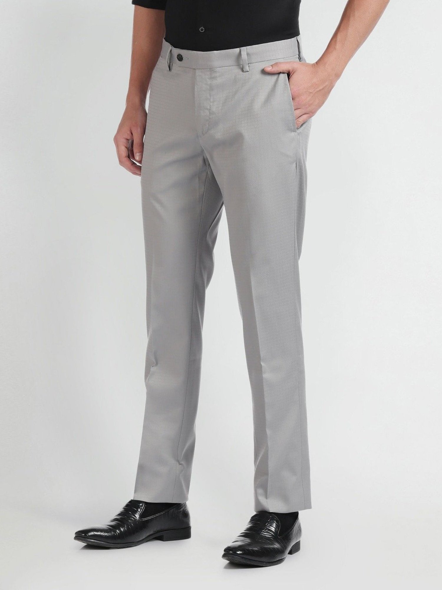 Arrow Grey Regular Fit Checks Trousers