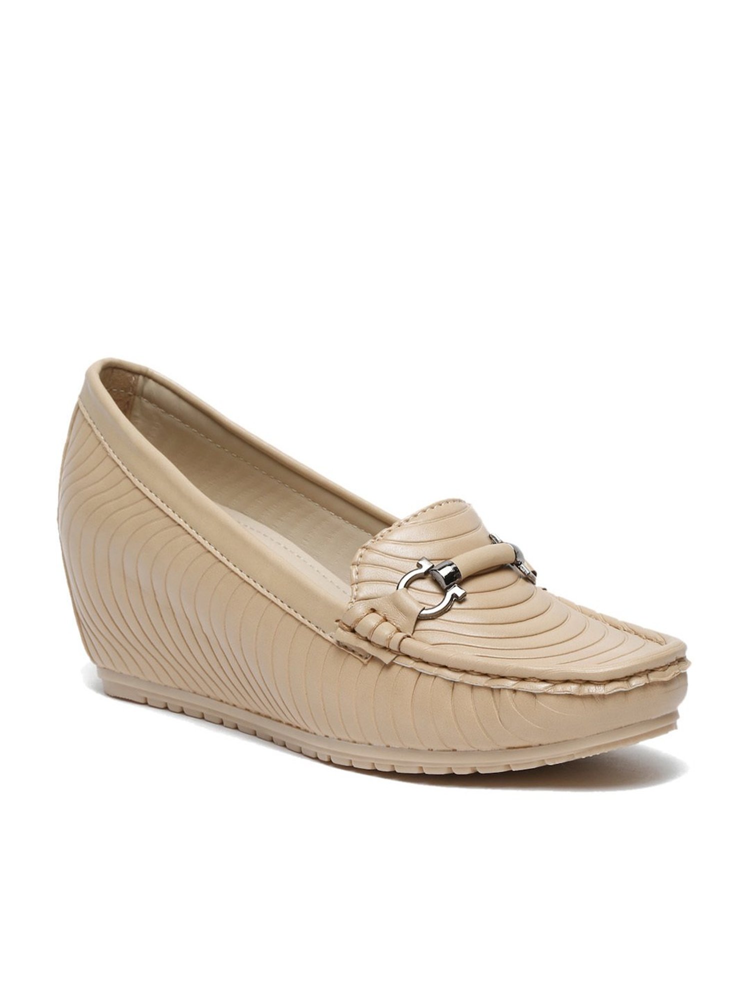 Flat N Heels Women's Beige Wedge Loafers