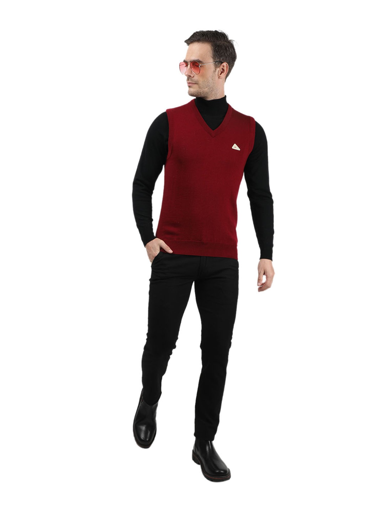 Monte Carlo Maroon Regular Fit Sweater