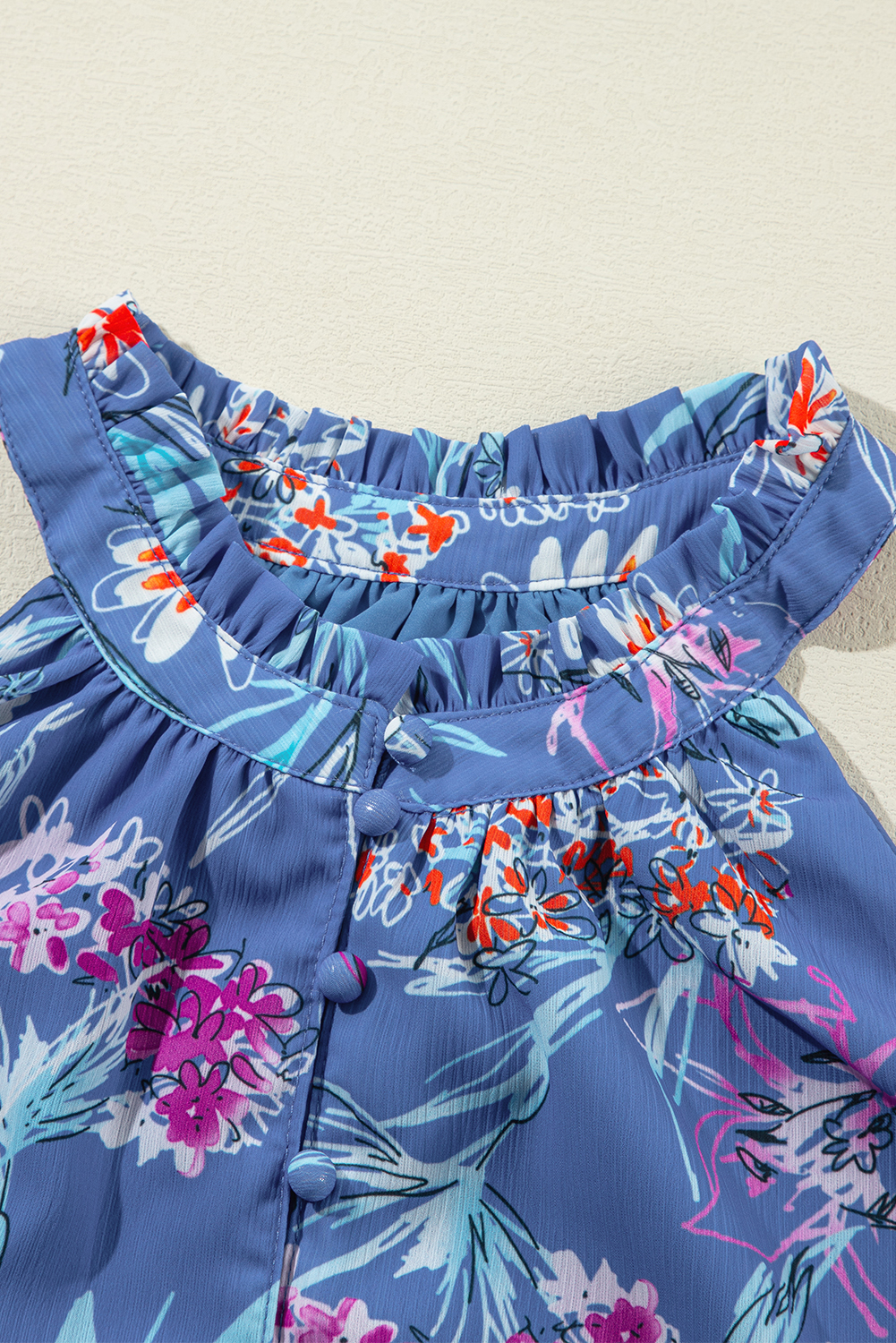 White Spotted Print Tie Neck Color Block Halter Sleeveless Shirt