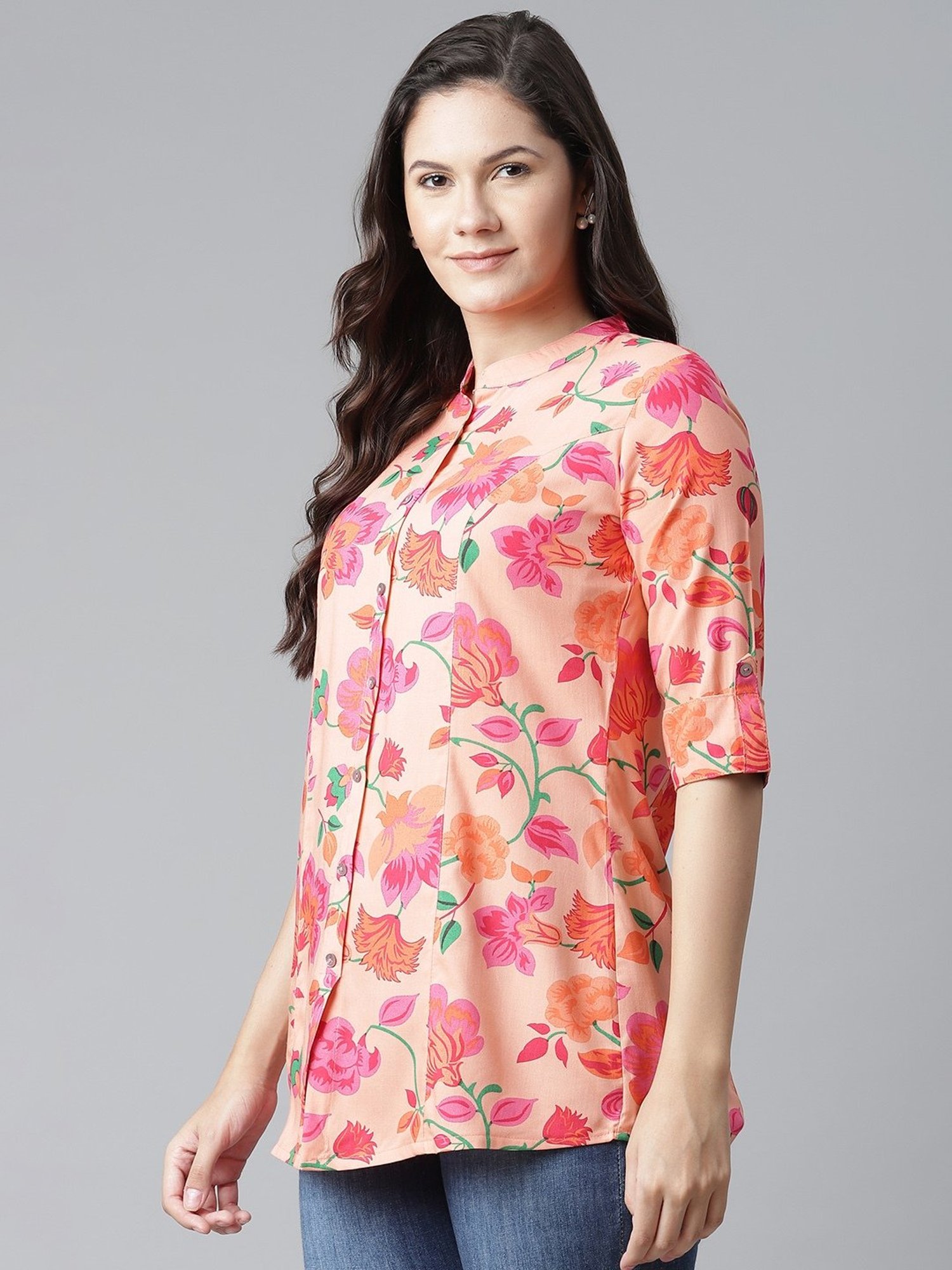 Divena Cotton Peach Floral Top