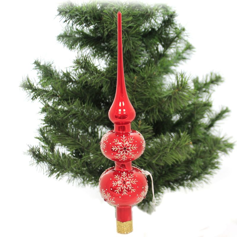 Tree Topper Finial 13.0" Red Snowflake Tree Topper Snow Christmas Finial  -  Tree Toppers