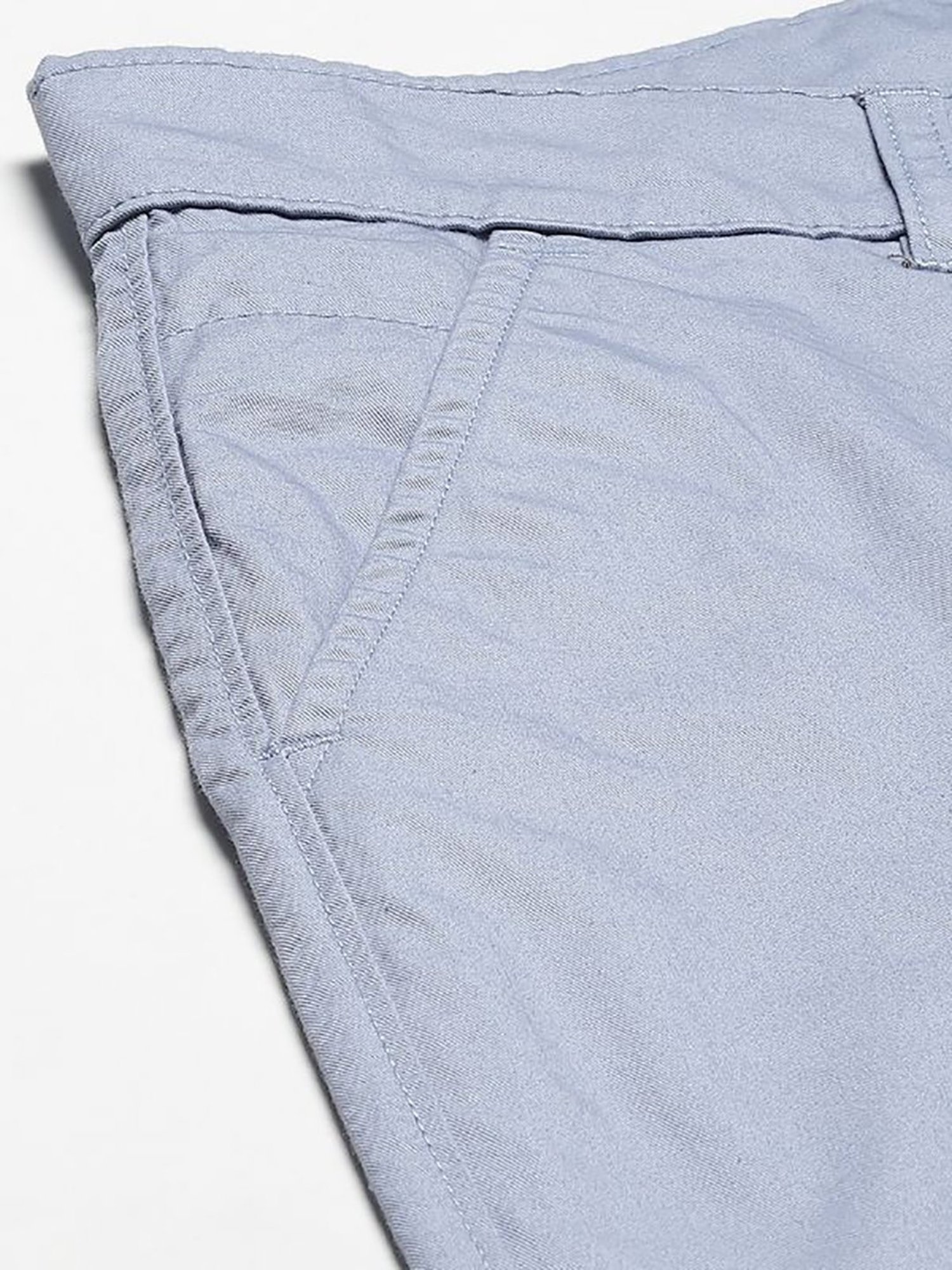 Hancock Blue Cotton Slim Fit Solid Trousers