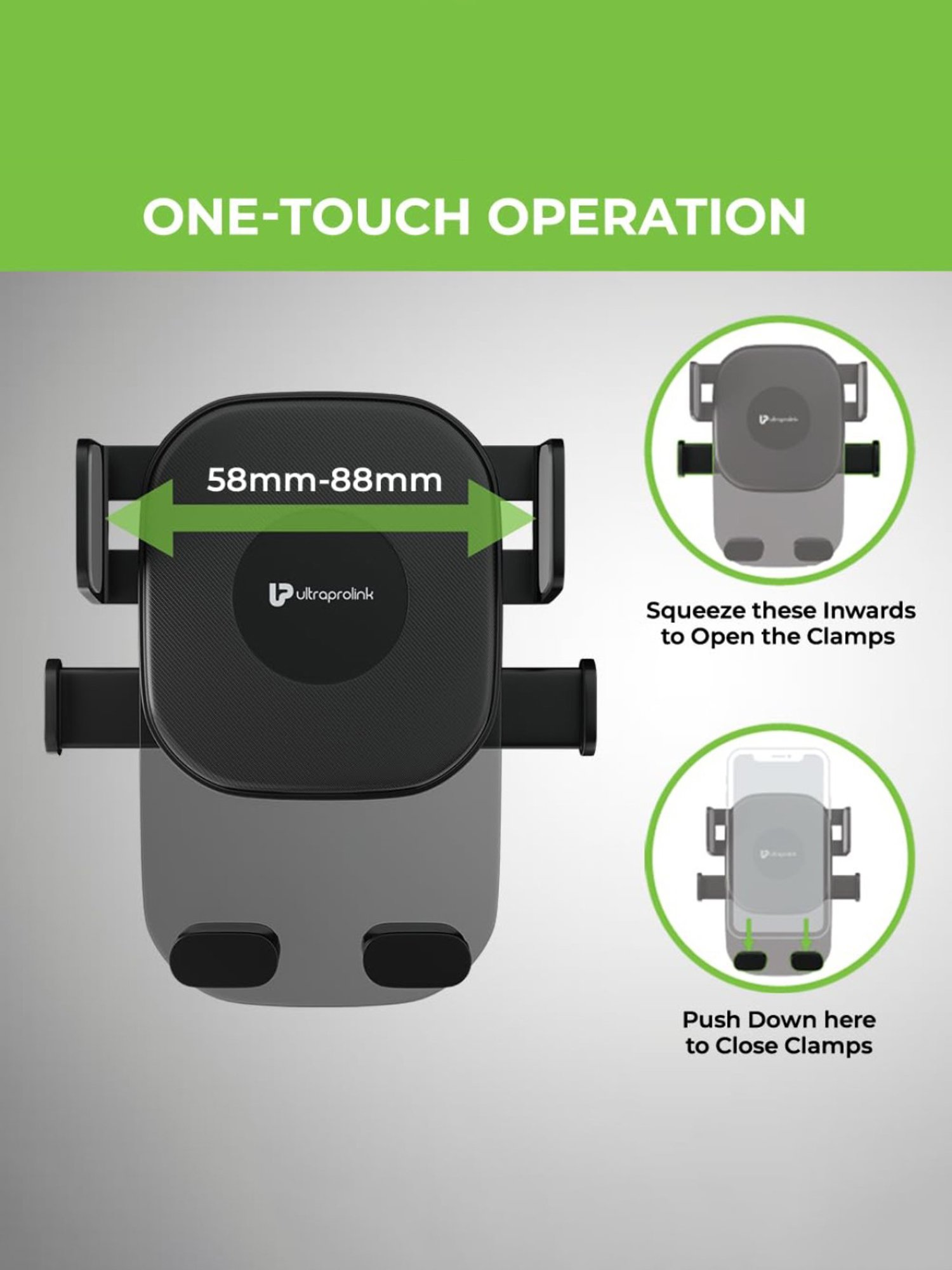 ULTRAPROLINK UM1168 Drive Safe plus, Universal Adjustable Holder Car Mount All Smartphones (Black)