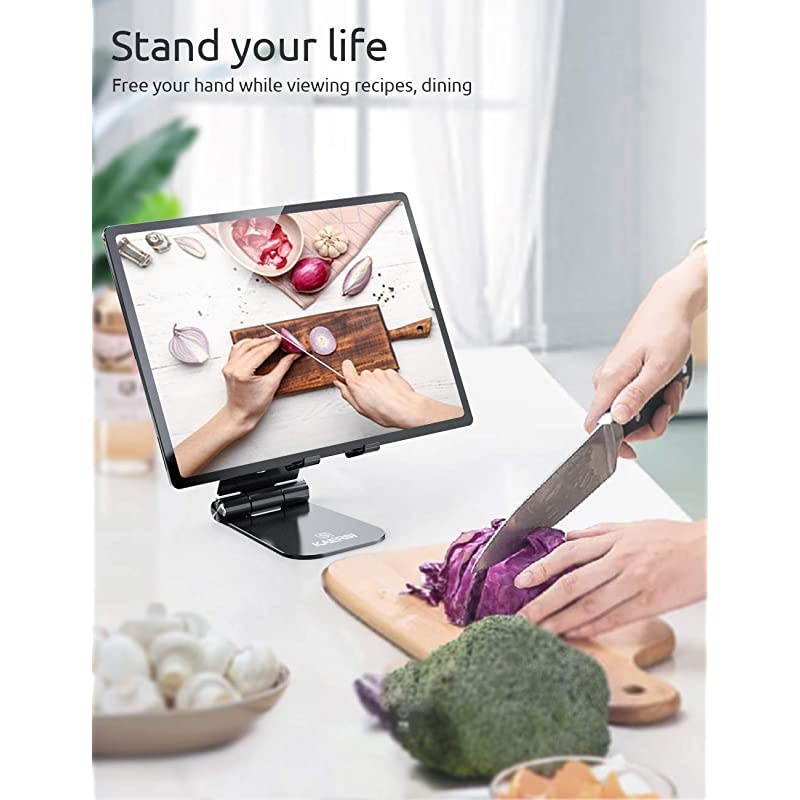 Cell Phone Stand 2 Hinge Adjustable Foldable Phone Stand Holder Cradle Dock for Desk Home Office Travel Compatible with Smartphone Android iPhone 11 Xs XR 8 7 Plus Tablet iPad Black