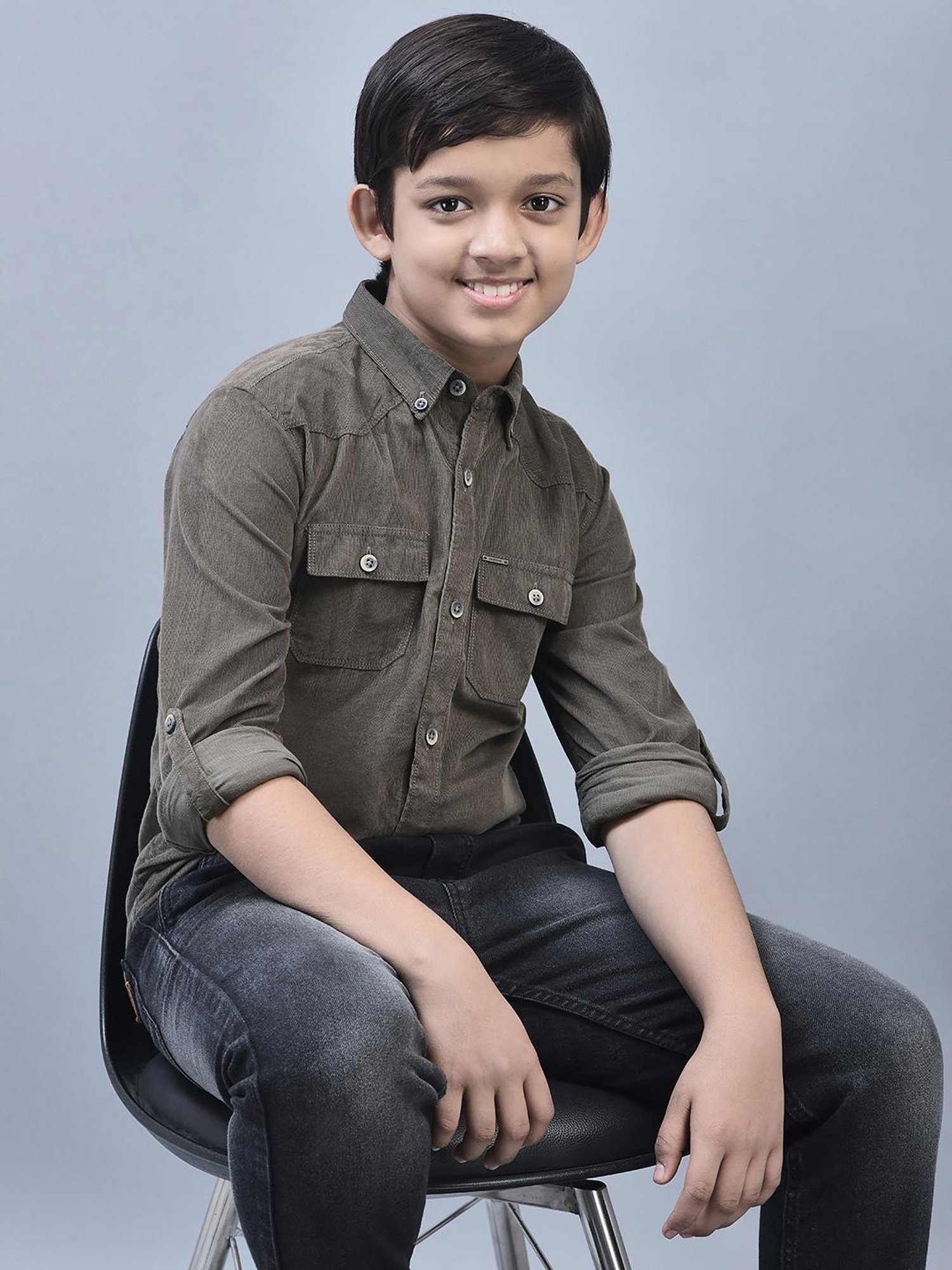 Crimsoune Club Kids Olive Solid Full Sleeves Shirt