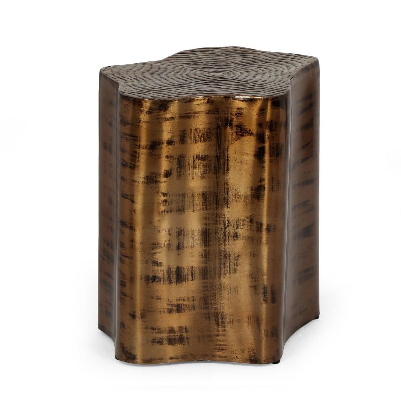 Hysham Boho Handcrafted Aluminum Tree Stump Side Table Aged Brass - Christopher Knight Home