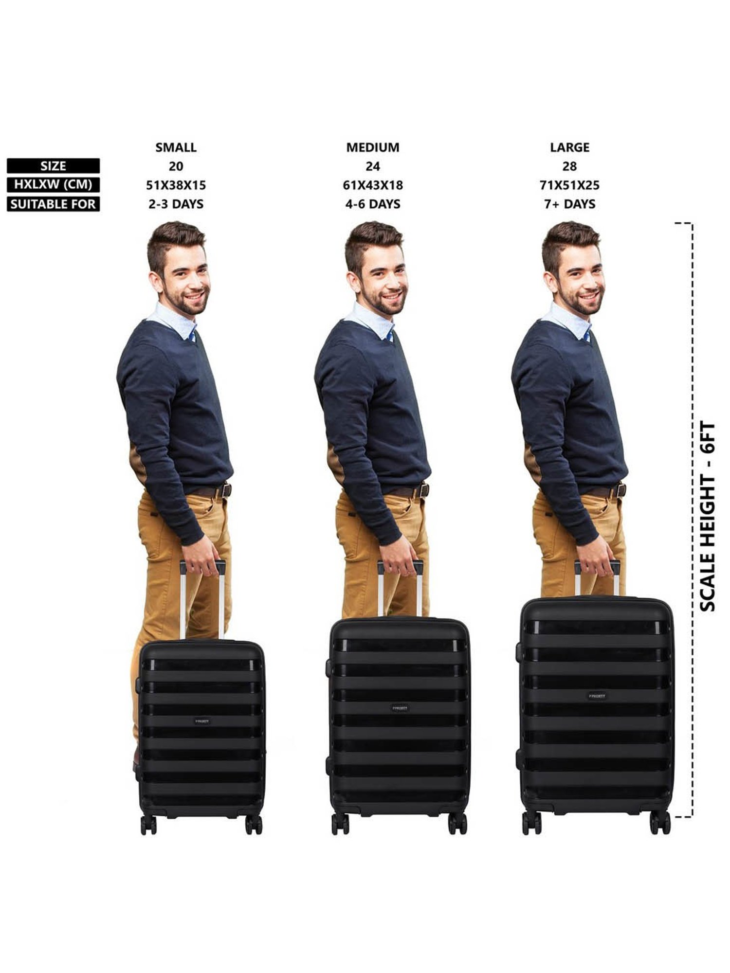 Priority Black 4 Wheels Large Hard Cabin Trolley Bag 50.8 cm