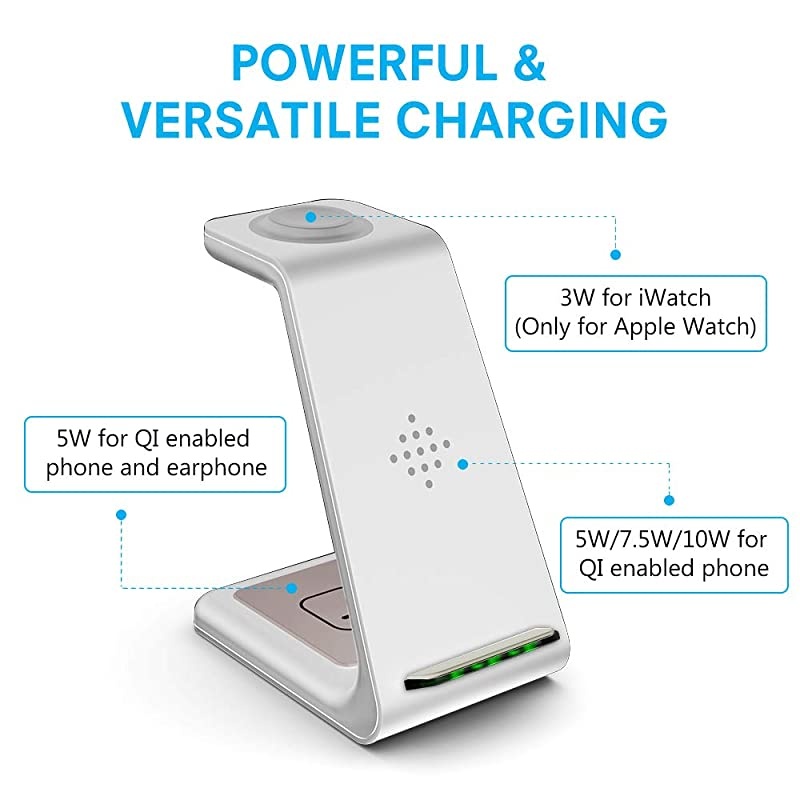Wireless Charging Stand,  3 in 1 Wireless Charger Dock Station for Apple Watch 6 SE 5 4 3 2, Airpods 2/Pro, iPhone 12/12 Pro/12 Pro Max/ 11/11 Pro/X Qi-Certified Phones White