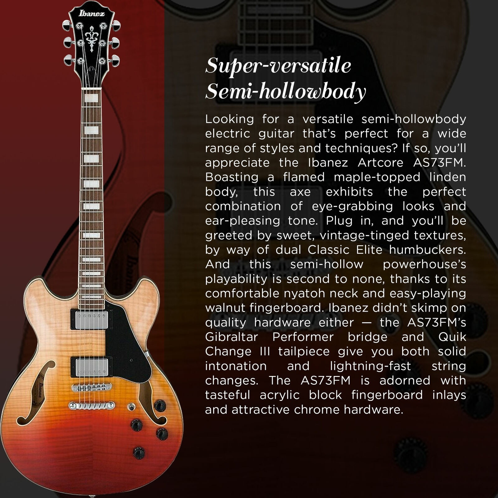 Ibanez Artcore AS73FM Semi-Hollow Electric Guitar - Transparent Autumn Fade