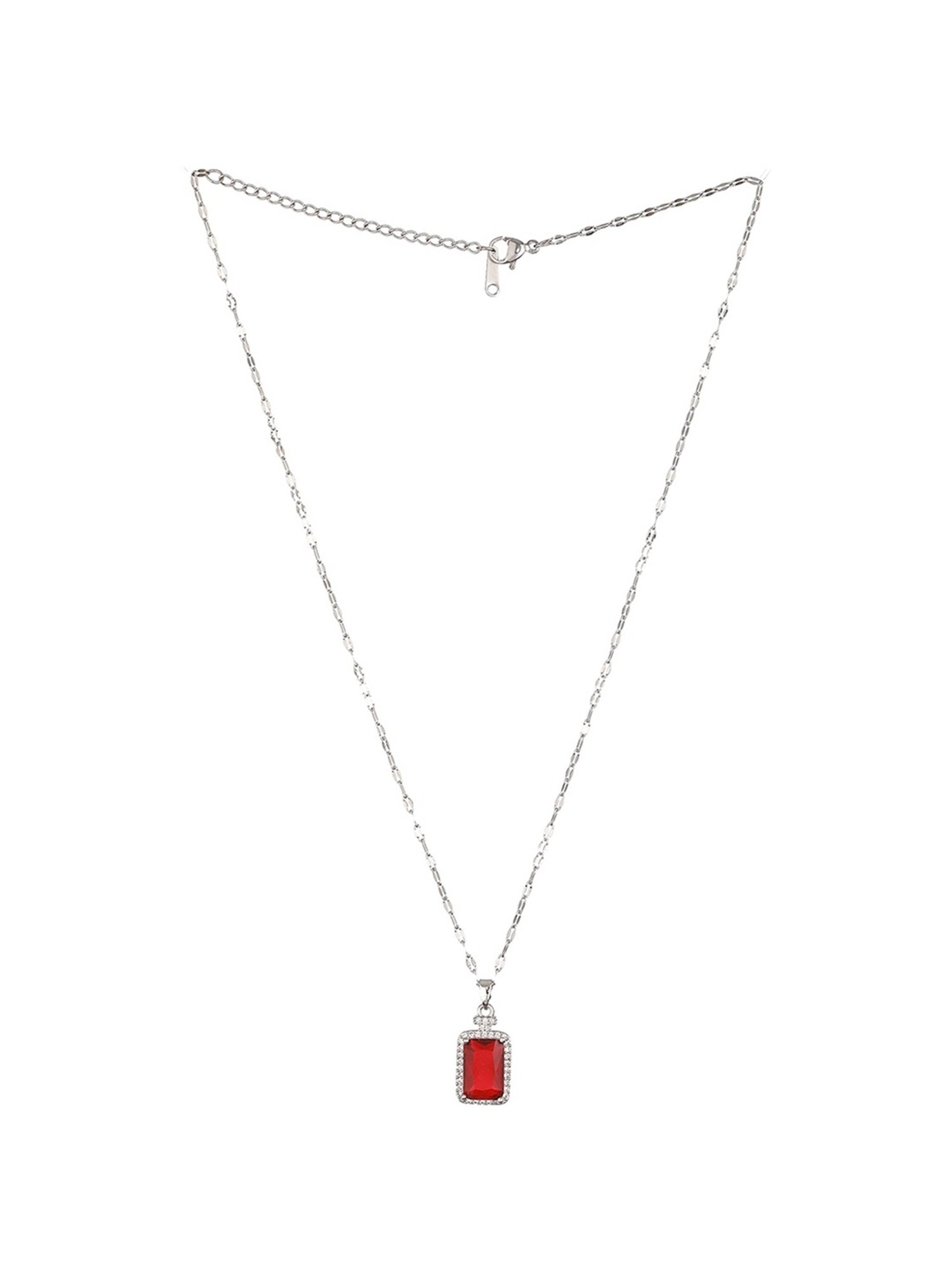 Prita by Priyaasi Red Solitaire Long Link Silver-Plated Necklace