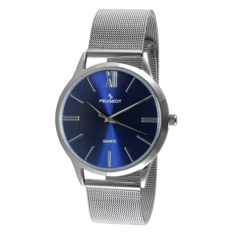Men's Peugeot Round Slim Stainless Steel Mesh Bracelet Watch - Blue