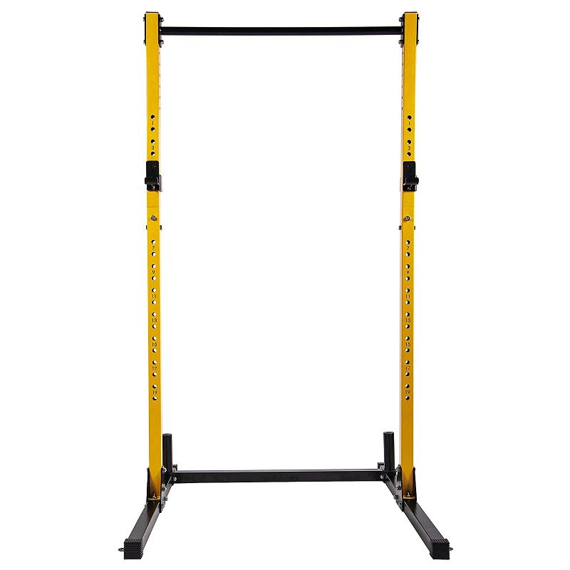 HulkFit BFSS-B1YL Adjustable Multi Function Exercise Power Squat Stand Rack with Pull Up Bar, 2 Heavy Duty J Hooks, and 2 Weight Plate Holders