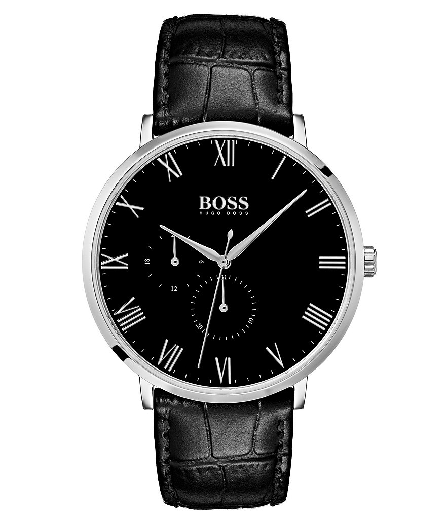 Hugo Boss William Black Croco Leather Multifunction Watch