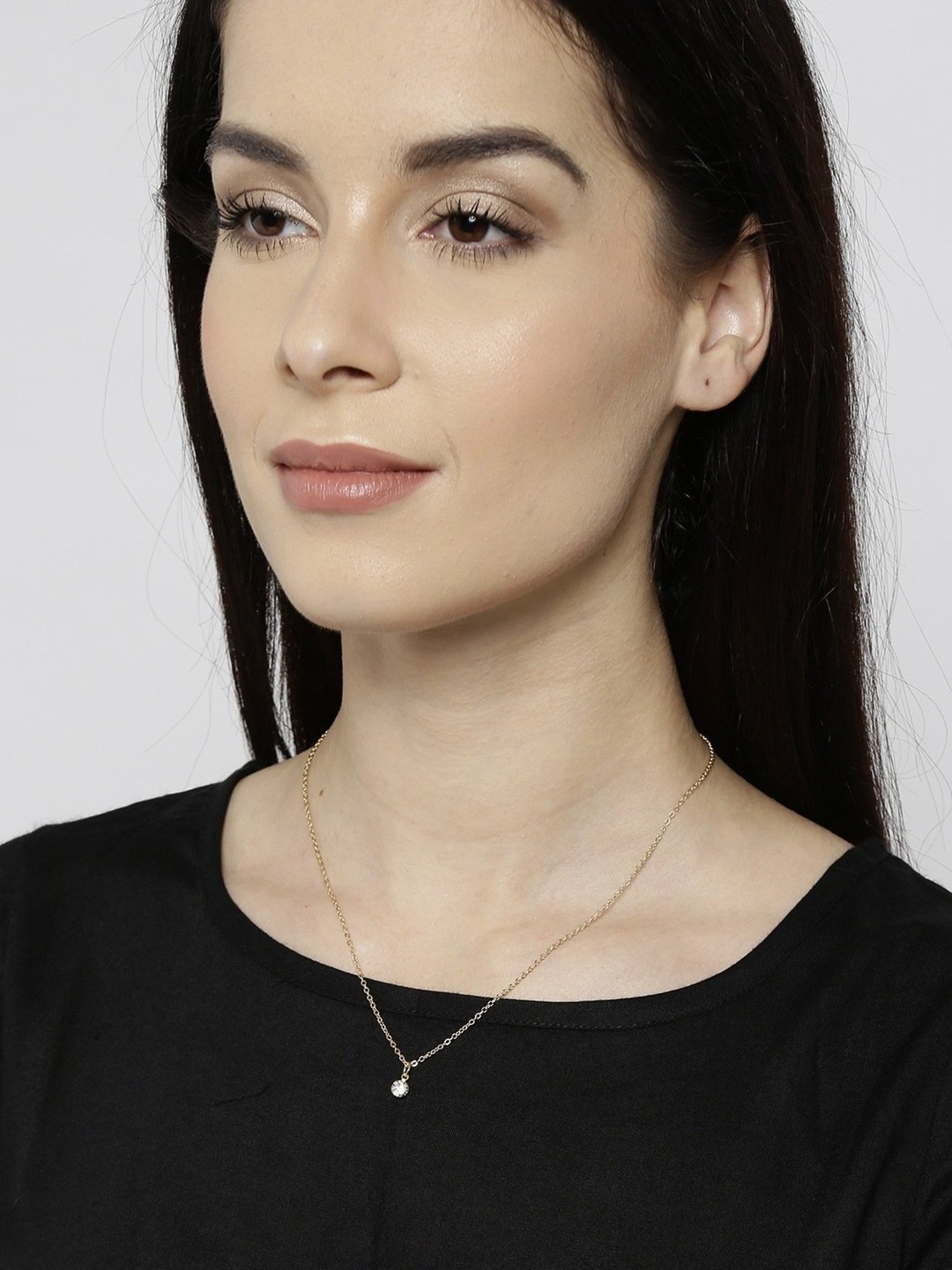 Oomph Gold Tone Solitaire Zirconia Delicate Pendant Necklace