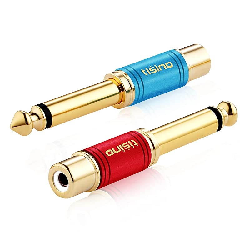 RCA to 1/4 Adapter, Gold Plated Pure Copper RCA Female to Quarter Inch Jack TS Mono Adapter Audio Connector - Multicolor 2 Pack