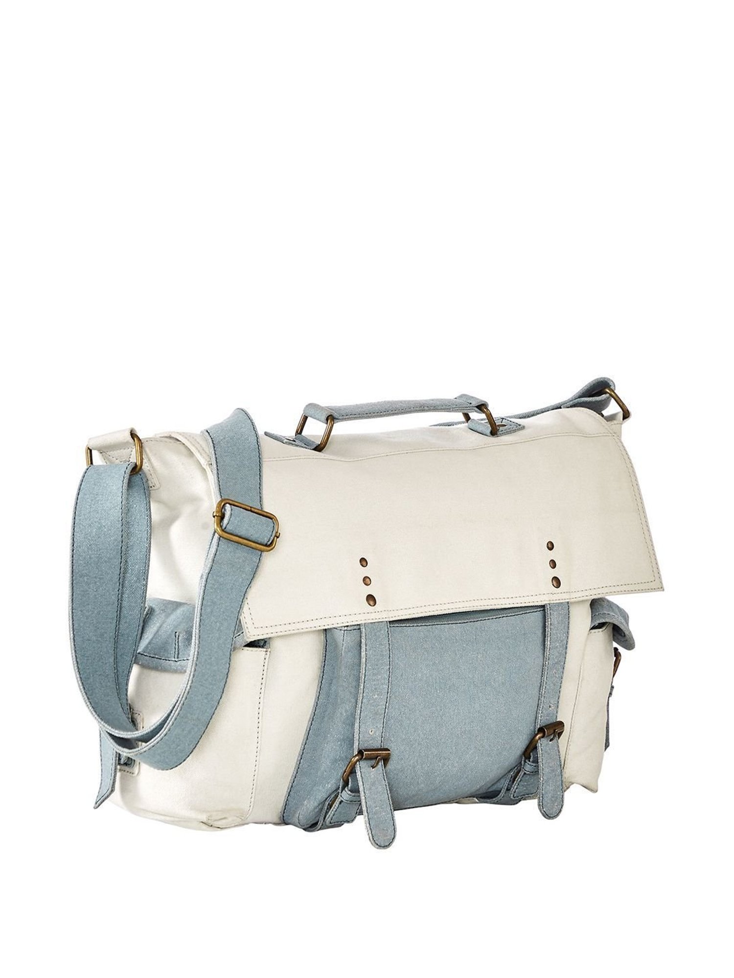 Mona B White Canvas Medium Messenger Bag