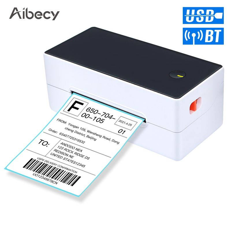 Aibecy Direct Thermal Label Printer Desktop 4x6 Shipping Label Printer USB + BT High Speed Label Maker Sticker 40-120mm Paper Width for Shipping Postage Express Barcodes Mailing Labels Compatible with