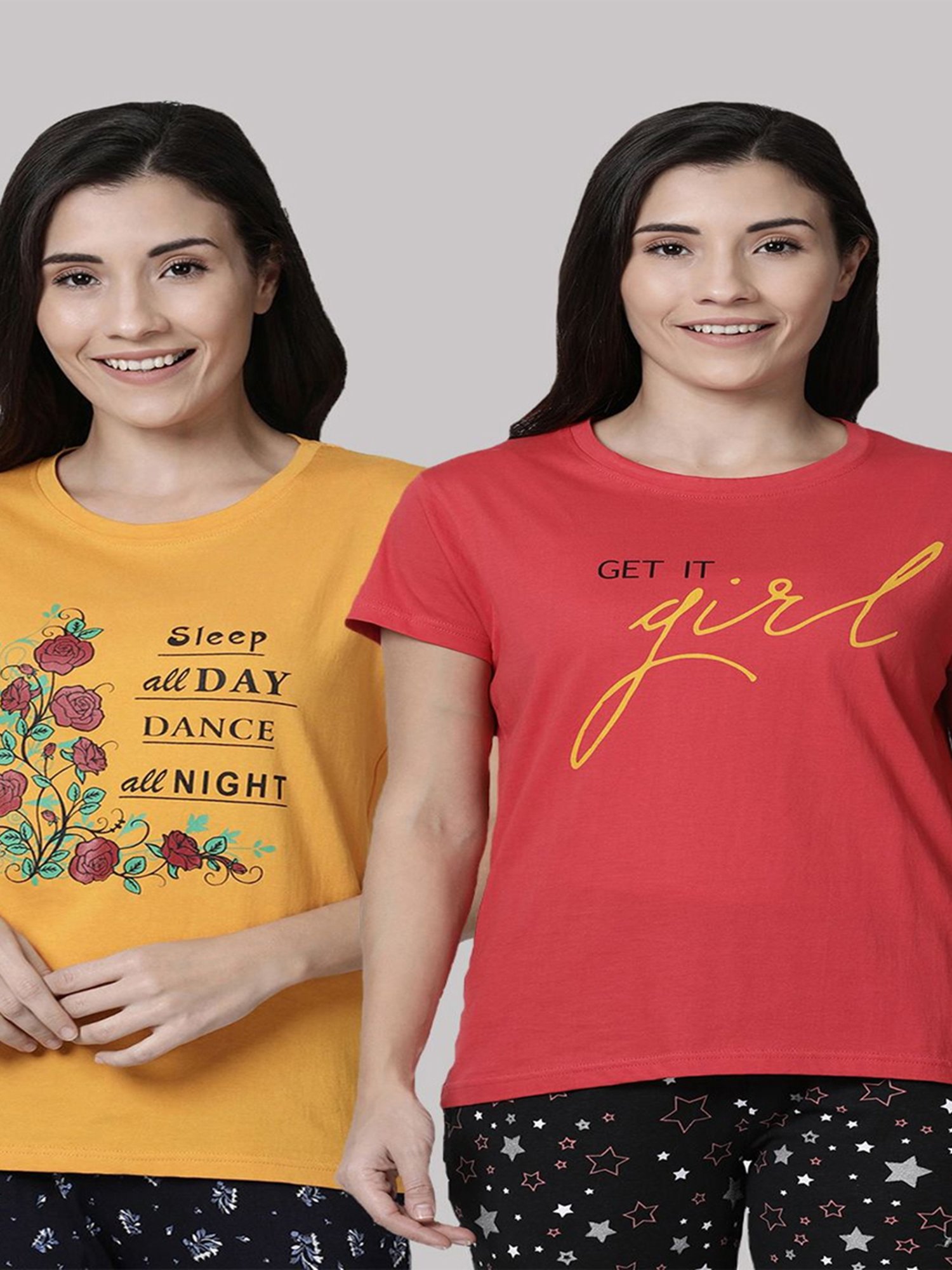 Kryptic Yellow & Pink Cotton Graphic Print T-Shirt (Pack Of 2)