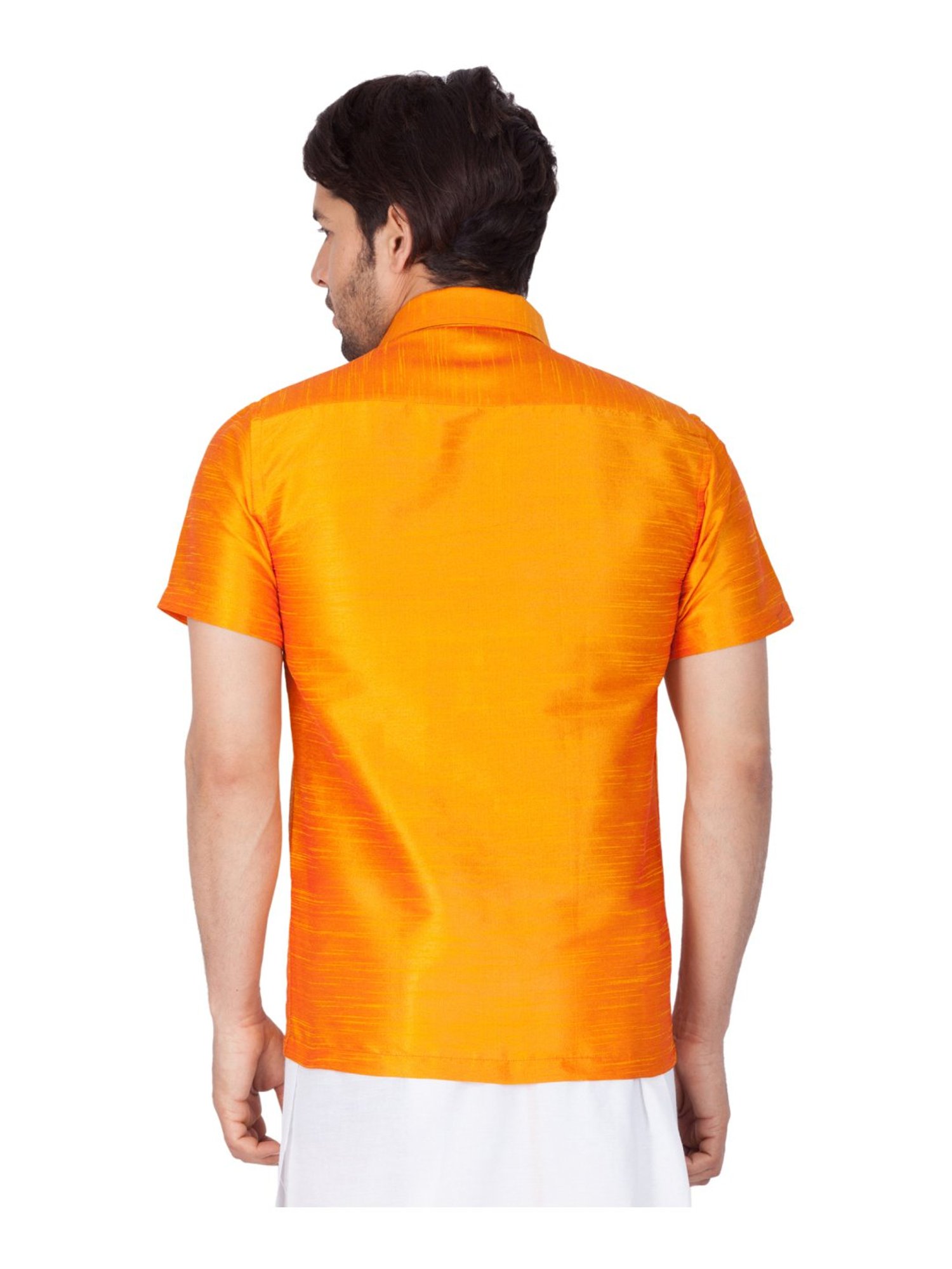 VASTRAMAY Orange Straight Fit Self Pattern Ethnic Shirt