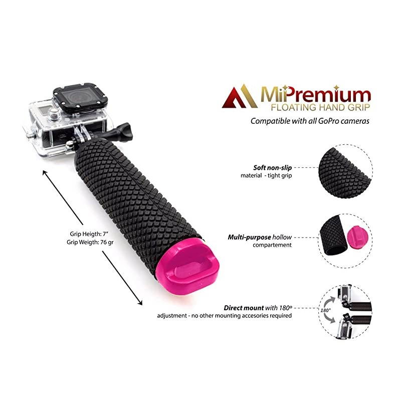 Floating Hand Grip Compatible with GoPro Hero 9 8 7 6 5 4 3+ 2 1 Session Black Silver Handler & Handle Mount Accessories Kit for Water Sport and Action Cameras (Rose Red)