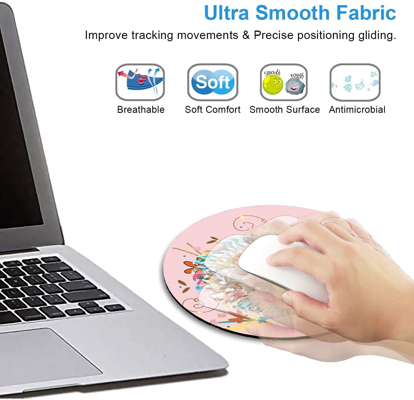 Pink Cute Hedgehog Round Mouse Pad Personalized Design Mouse Pads Small Size Non-Slip Rubber Base Mousepad for Laptop & Computer