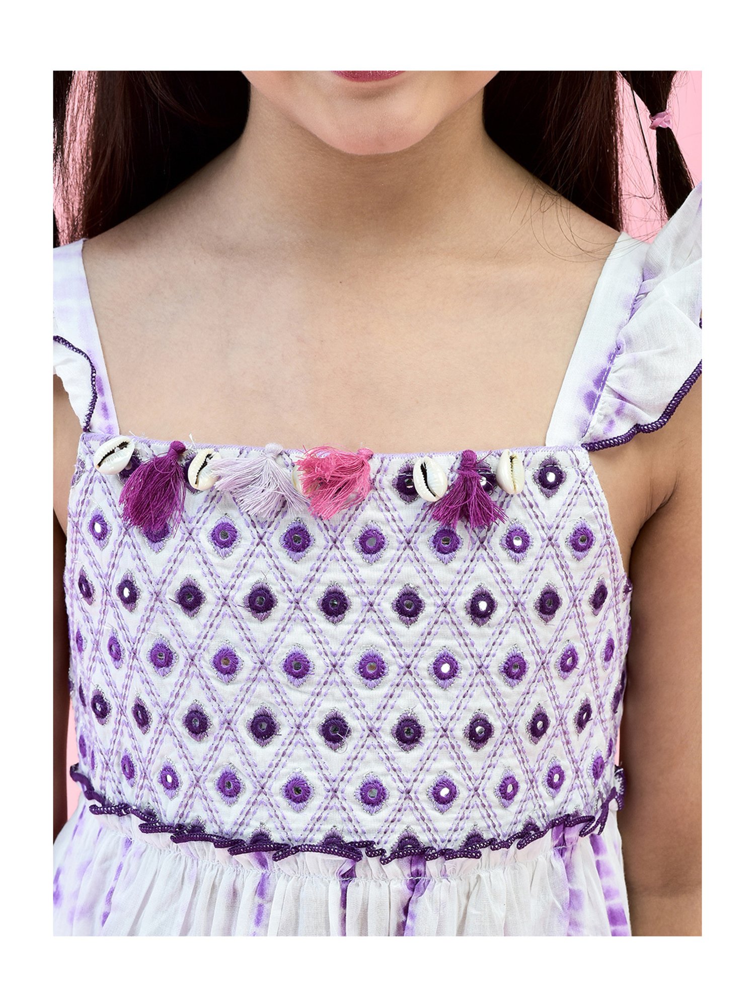 Juniper Girls White & Purple Embroidered Maxi Dress