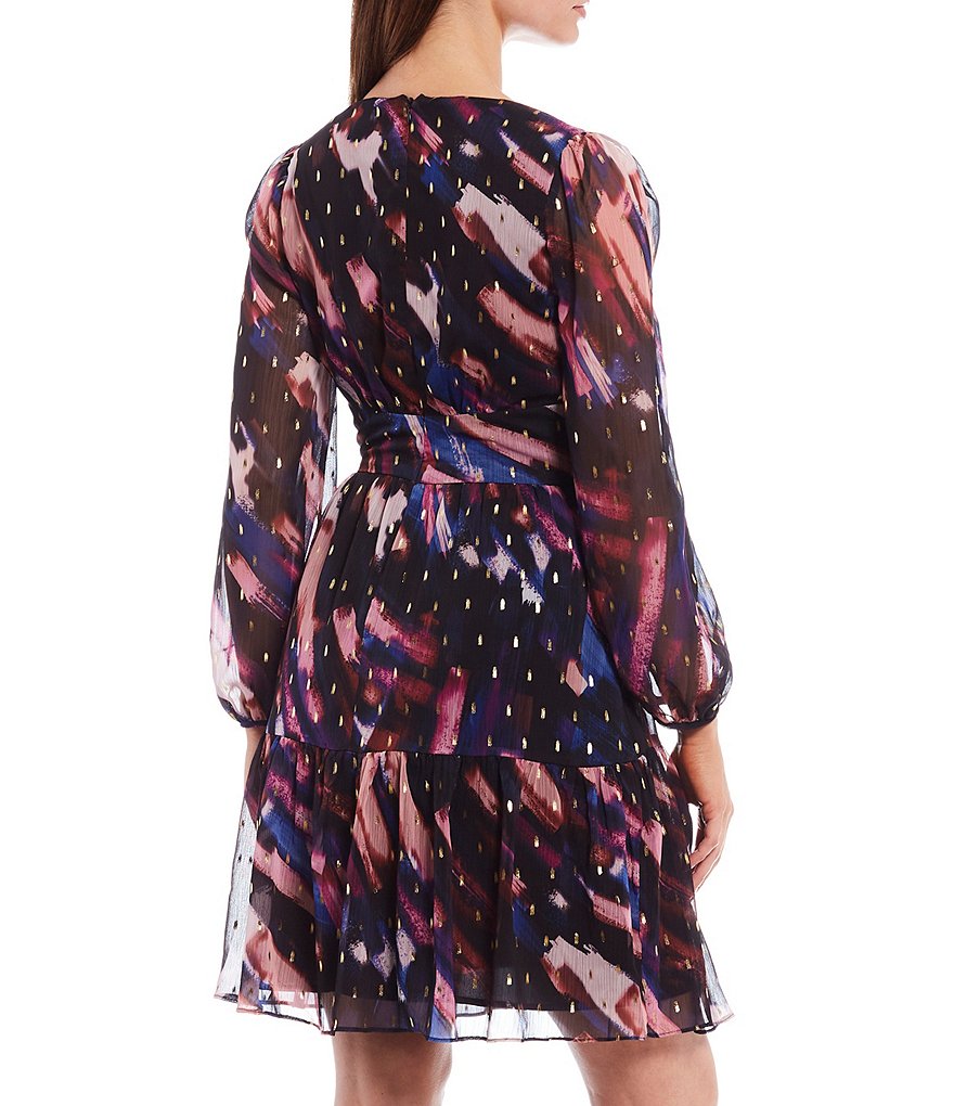 Maggy London Foiled Chiffon Abstract Print Dress