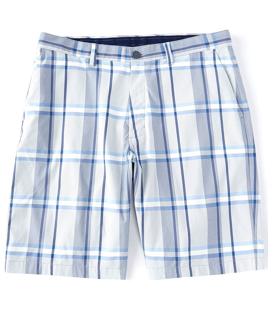Roundtree & Yorke Big and Tall Performance 9#double; and 11#double; Inseam Flat Front Herringbone Print Shorts