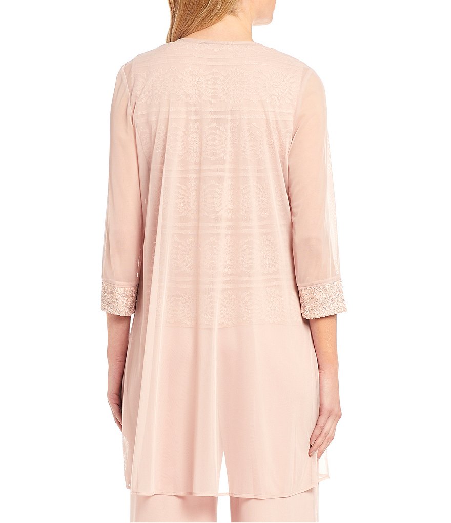 R & M Richards Petite Size Glitter Chiffon Lace Duster 3-Piece Pant Set