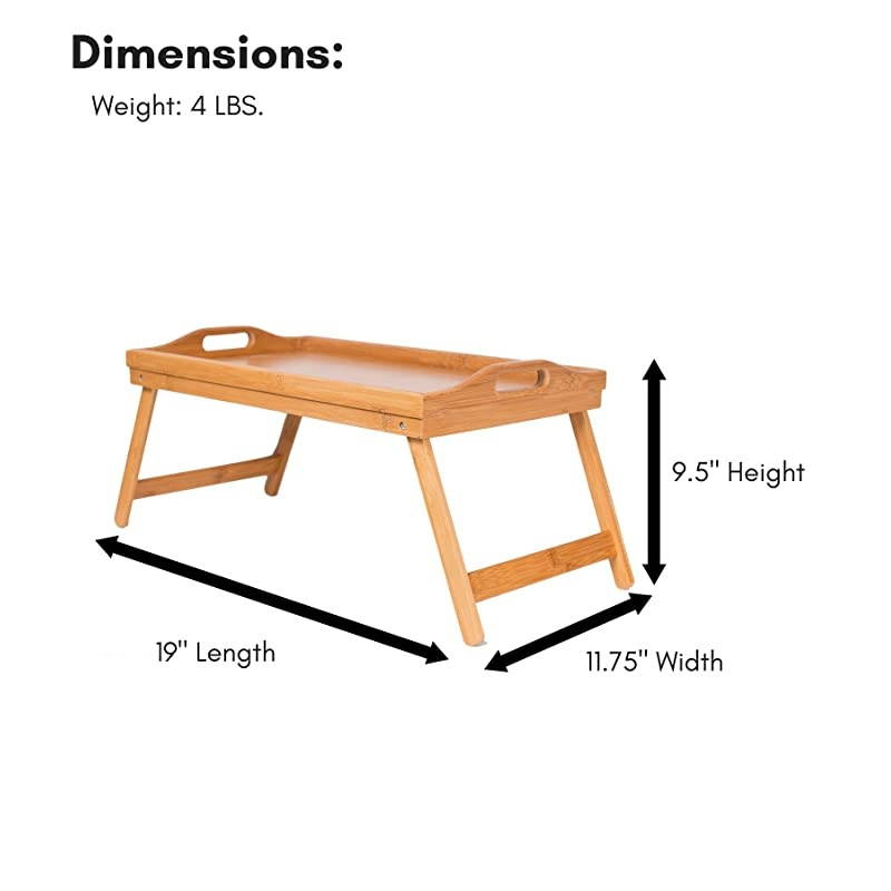 Lap Desk Bed Tray - Bamboo Table - Handles - Foldable Breakfast Serving Tray - Pull Down Legs - Portable Laptop Stand - Natural