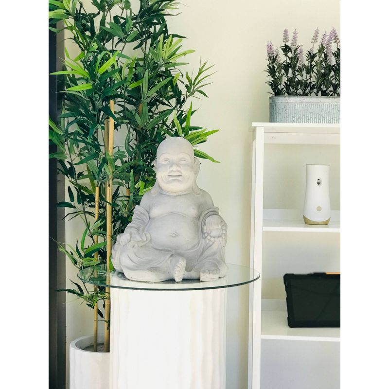 15.7" Concrete Lightweight Kante Indoor/Outdoor Sitting Happy Buddha Zen Statue Gray - Rosemead Home & Garden, Inc.