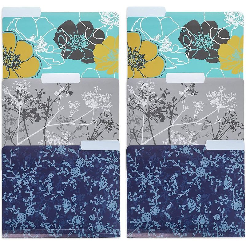Paper Junkie 6-Pack Floral Plastic File Cabinet Folders with 1/3 Cut Tab A4 Letter Size Document 11.5 x 9 in