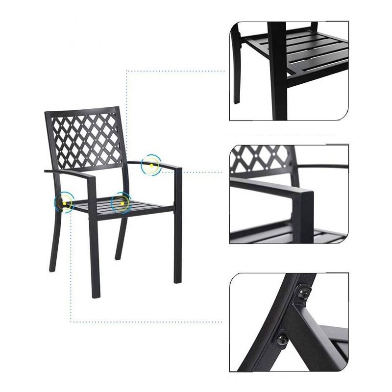 7pc Patio Dining Set with Rectangle Table with 2.6" Umbrella Hole & Steel Arm Chairs - Black - Captiva Designs