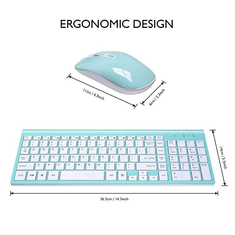 Wireless Keyboard Mouse Combo  Compact Full Size Wireless Keyboard and Mouse Set 24G UltraThin Sleek Design for Windows Computer Desktop PC Notebook Laptop Turqouise