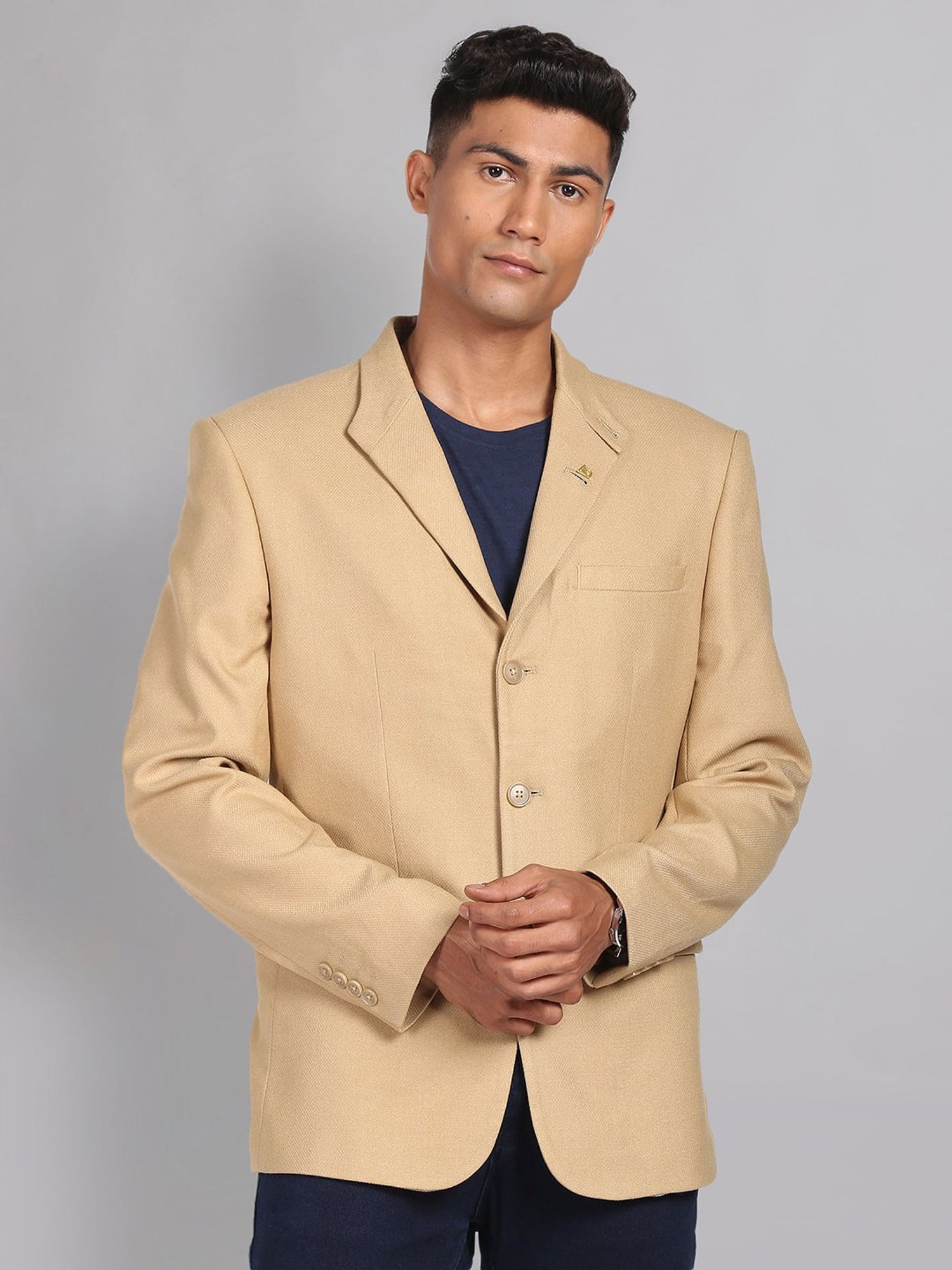 AD by Arvind Beige Regular Fit Textured Blazer
