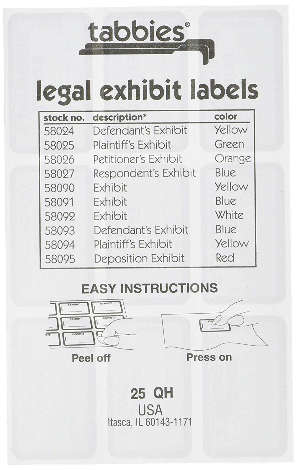 TAB58093 - Legal Exhibit Labels, Defendant, 1-5/8x1, Blue 252 Labels