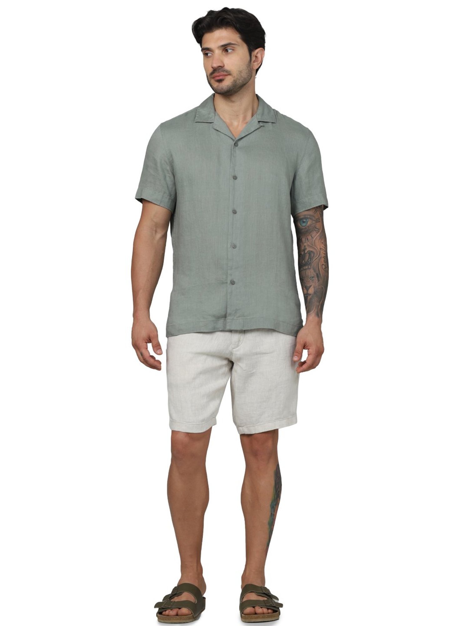 celio* Off White Regular Fit Linen Shorts