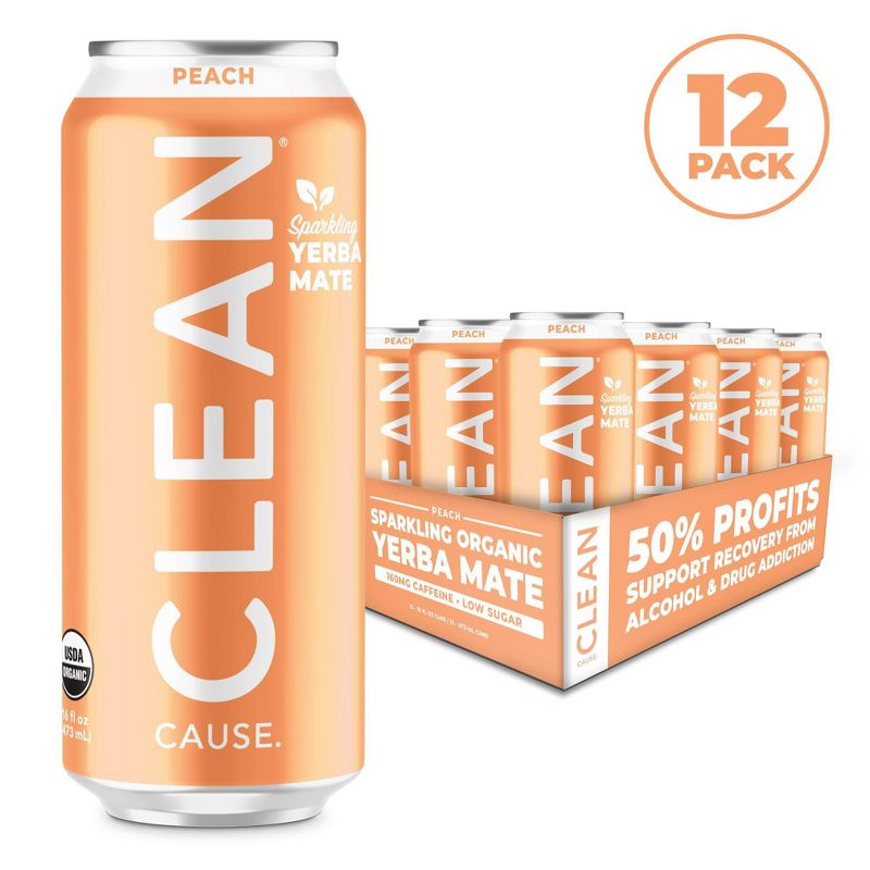 Clean Cause Sparkling Yerba Mate Peach - 16 fl oz Can