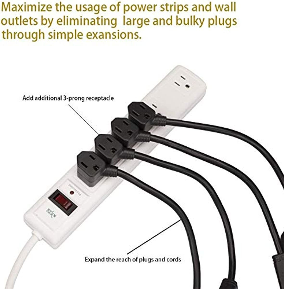 KMC 0.6-Foot (5-Pack) Power Extension Cord, 3 Prong Appliance Extension Cable Cord-Black &hellip;